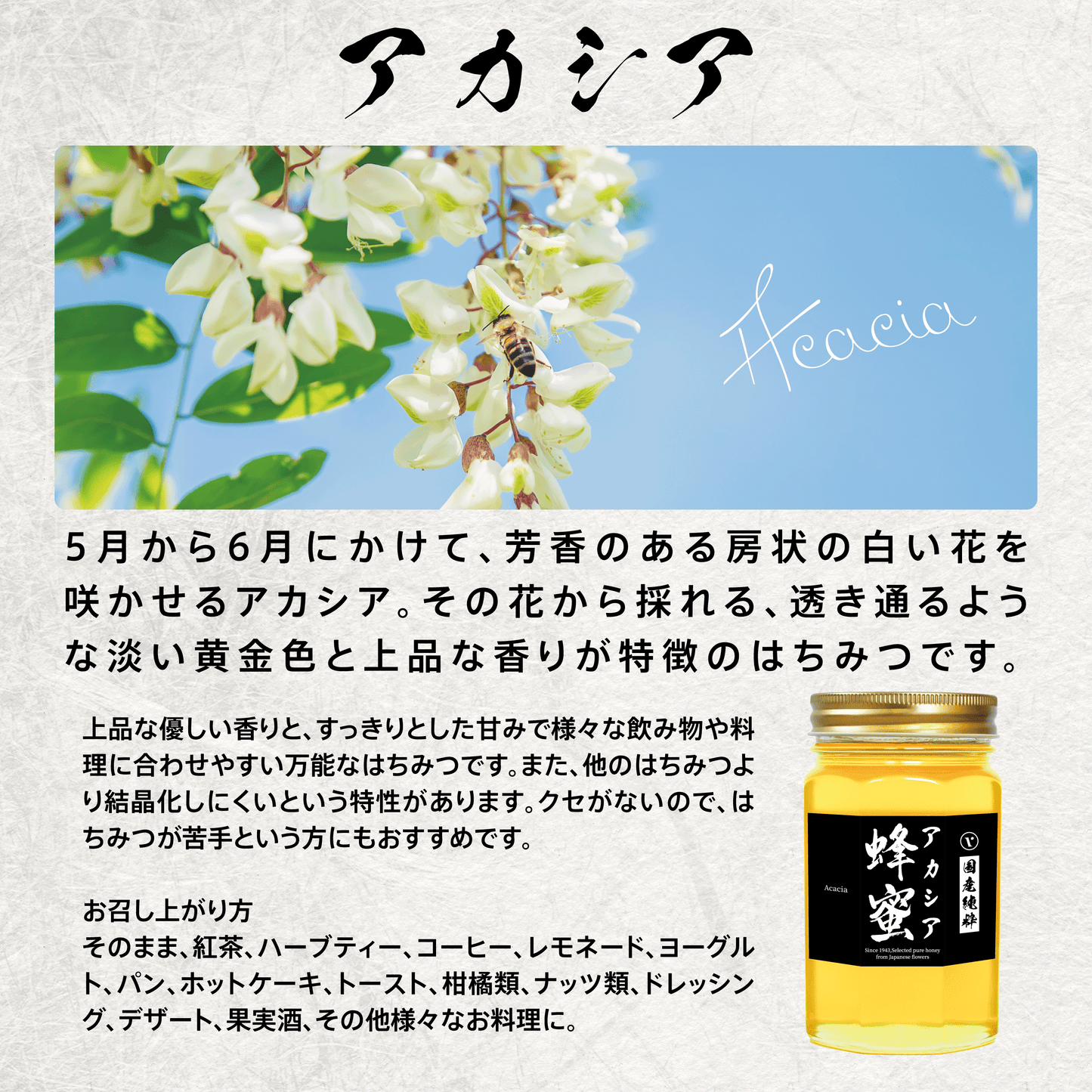 アカシア 国産純粋はちみつ 500g
